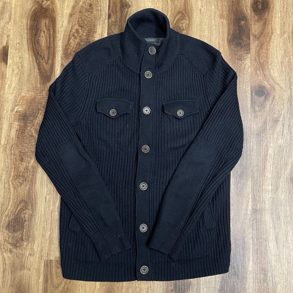 Banana Republic Cardigan Mens Small Blue Button Merino Wool Collar Knit Preppy